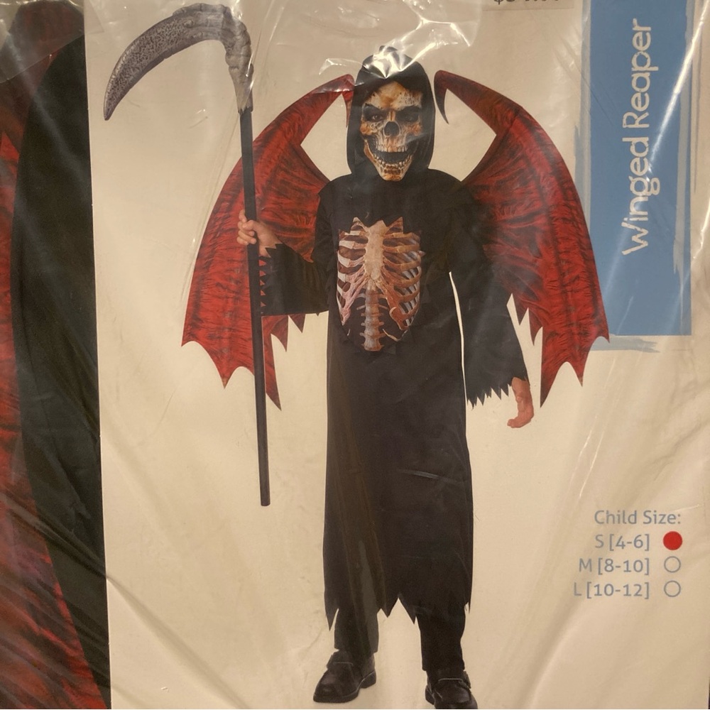 NEW Grim Reaper Winged Kids Halloween Costume Scary Size Small (4-6)
